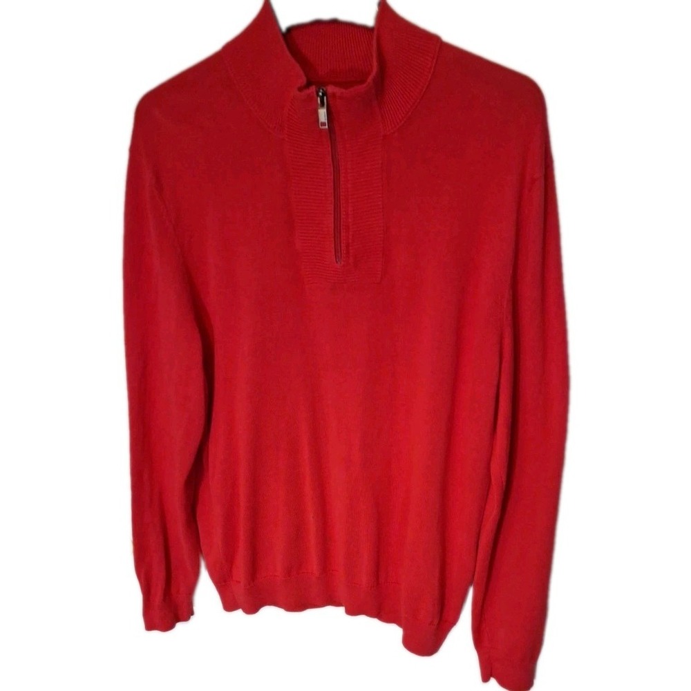 Alfani Adult UnisexRed Pull Over Knit  Zip  Collared Sweater Lg 100%  Cotton 206